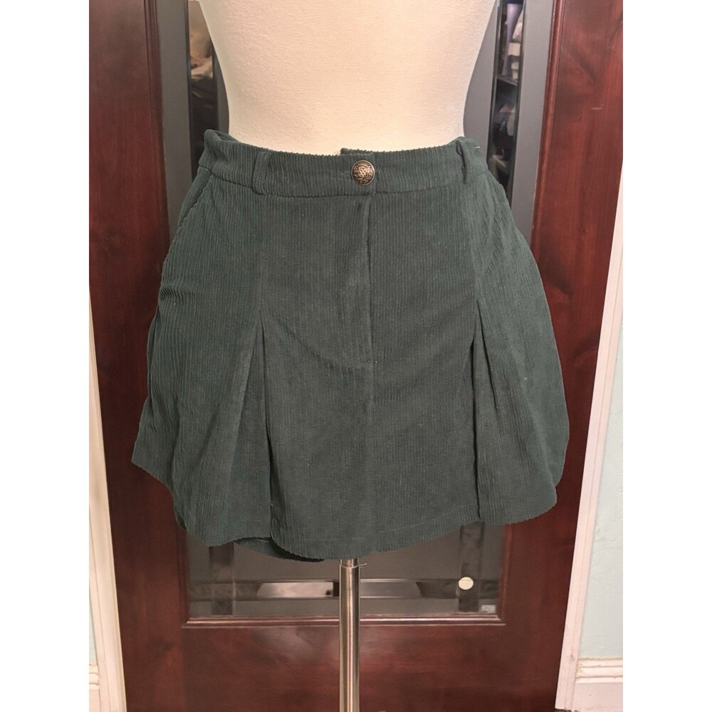 New Women’s Kirious Corduroy Pleated Green Skort Skirt Pockets Large